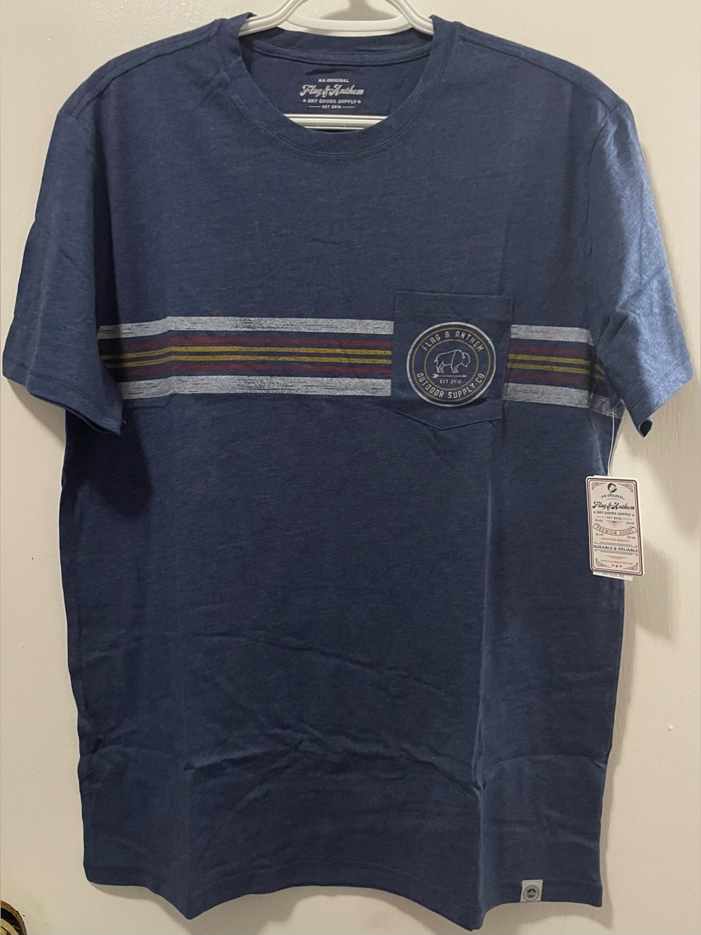 Flag & Anthem Men’s Navy Heather Crew Neck T-Shirt Graphic Tee Short Size Medium